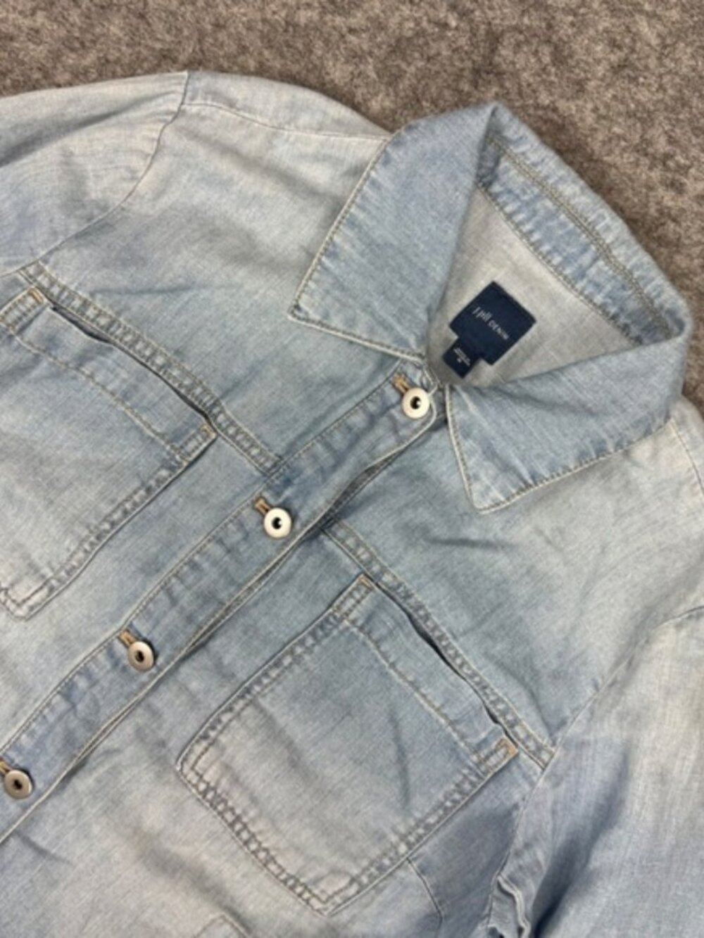 J Jill Denim Jacket Light‎ Wash Button Front Cotton Linen Blend Women's Medium